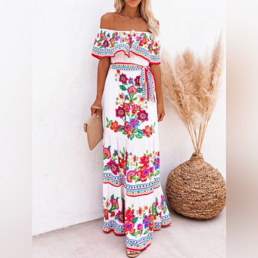 Natural Breeze Floral Off Shoulder Ruffle Maxi Dress S-2XL - Picture 5 of 8